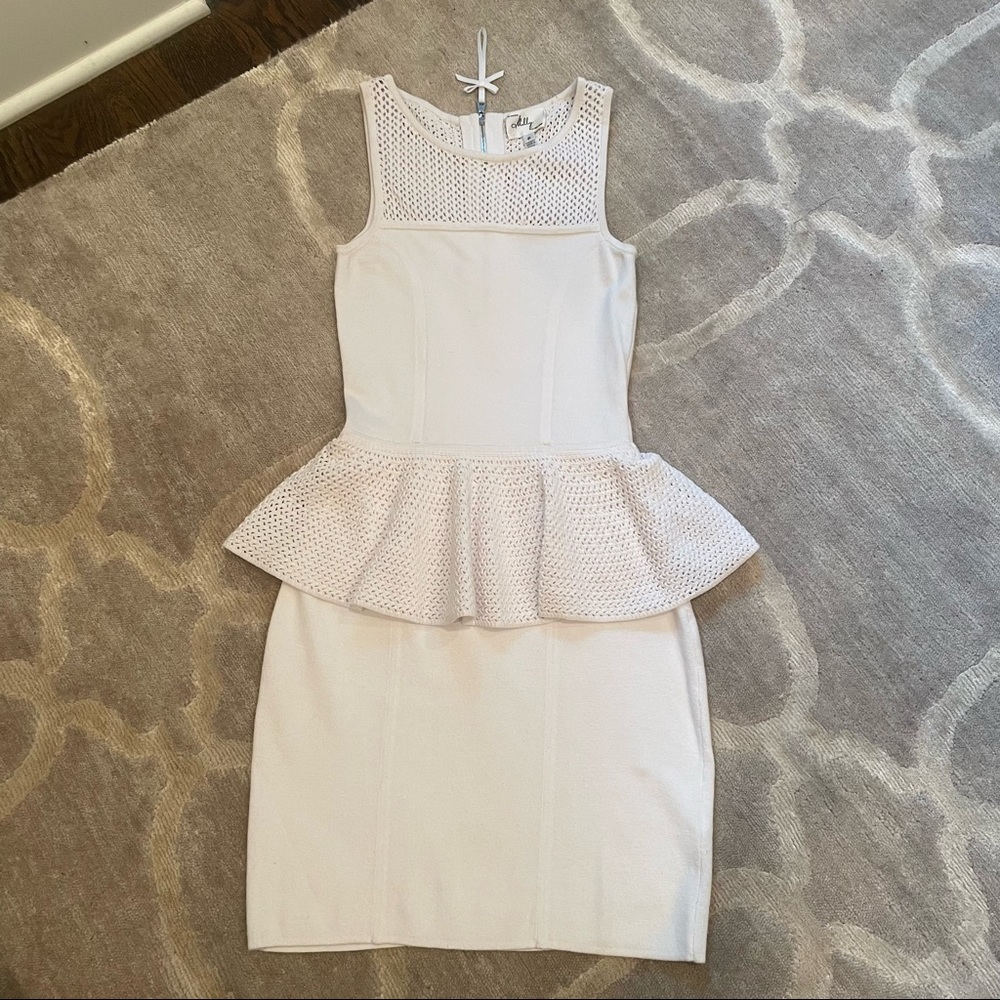 Milly Knitted Peplum Dress in White